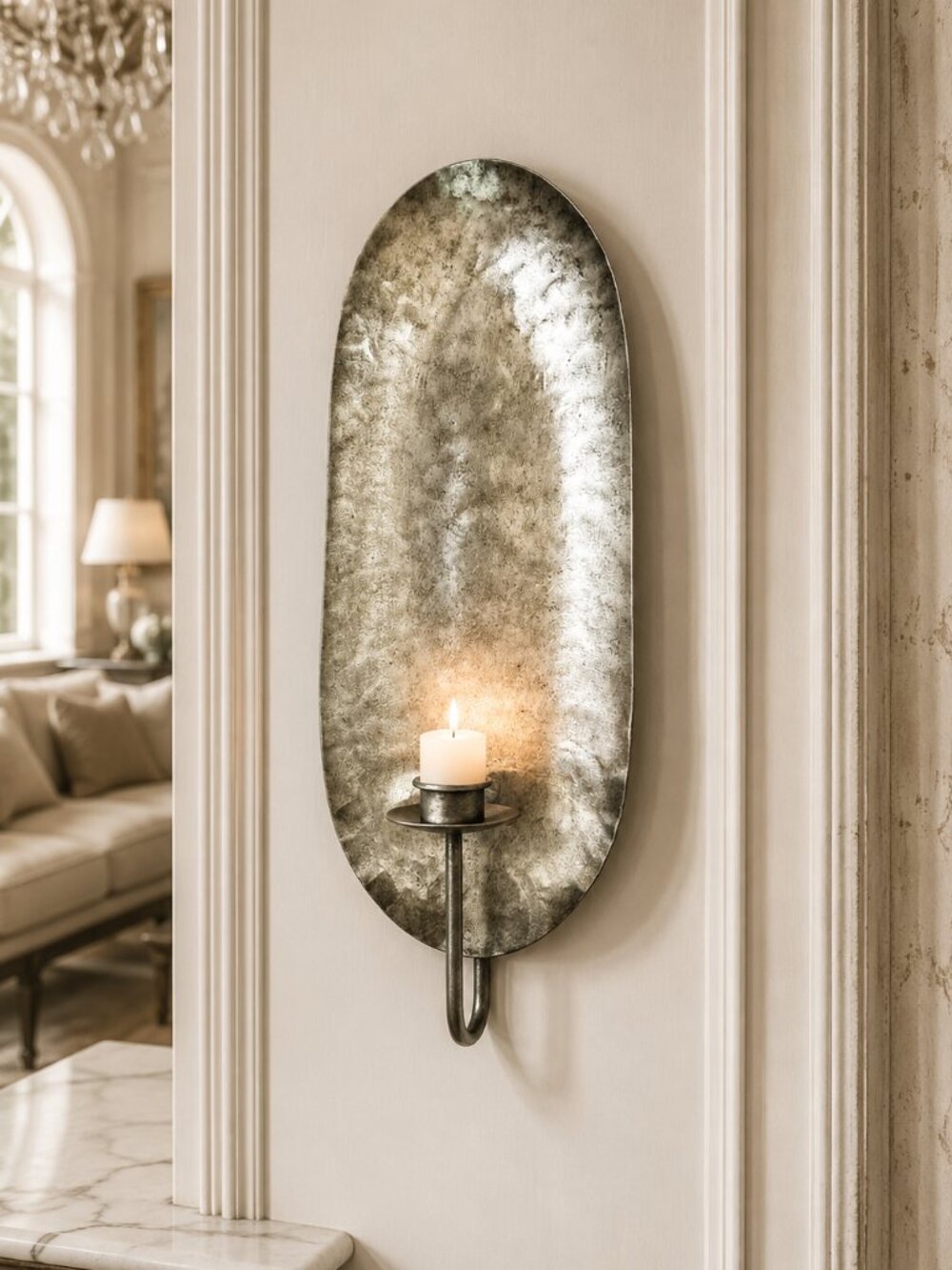 Ballard Designs Hammered Iron Textured Pewter Like Finish Wall Candle Sconce